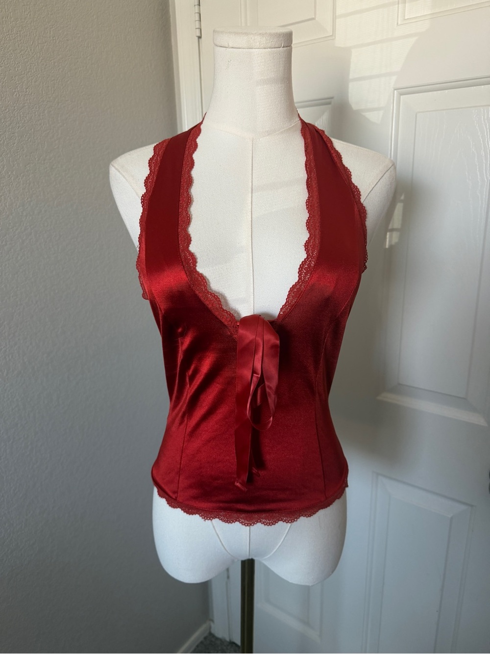 Kimchi Blue Satin Red Halter Crop Top